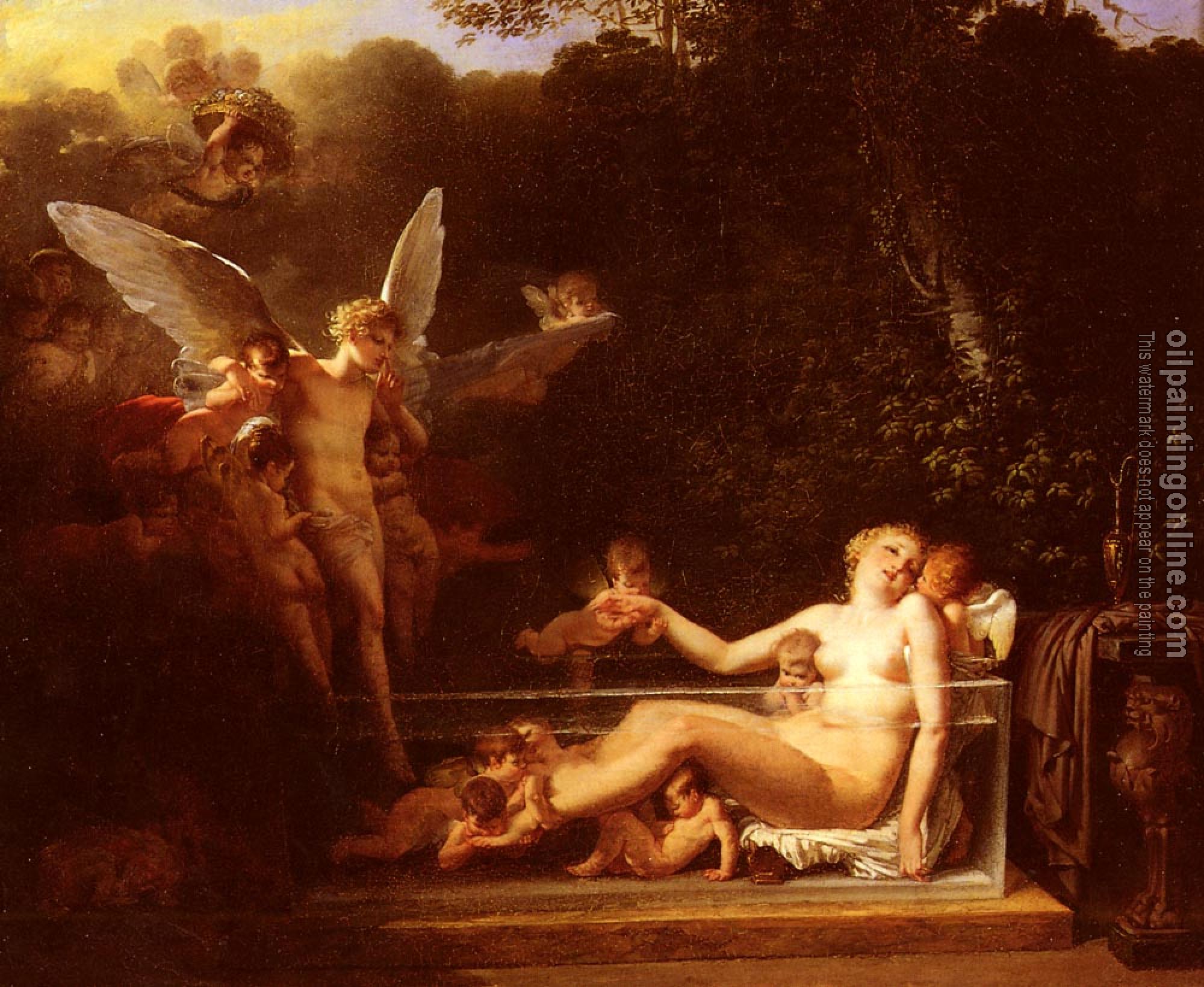 Jean-Baptiste Mallet - Une Nymphe Au Bain, Environnee D-Amours